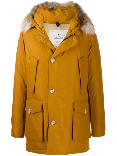 Woolrich Mid-length Parka Coat In Brown