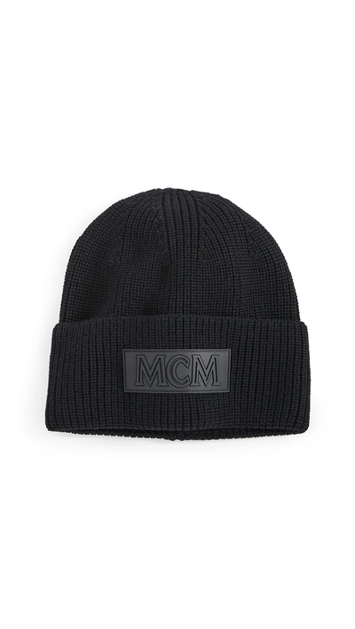 Mcm Logo Patch Wool Beanie In Black