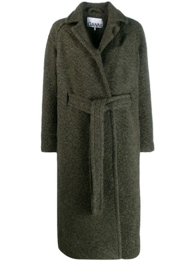 Ganni Boucle Wool Long Wrap Coat In 861