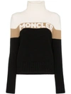 Moncler Turtleneck Logo Intarsia Sweater In Black