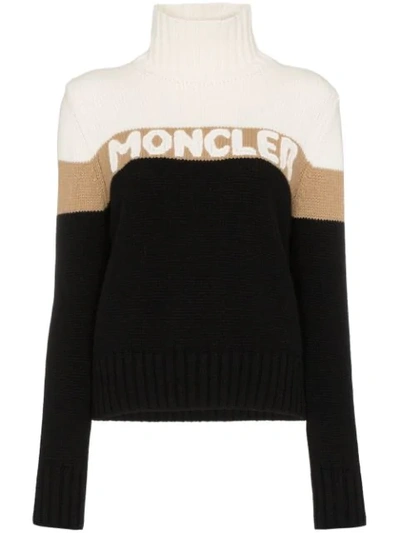 Moncler Turtleneck Logo Intarsia Sweater In Black