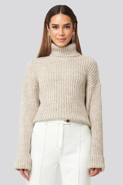 Na-kd Ribbed Knitted Turtleneck Sweater - Beige