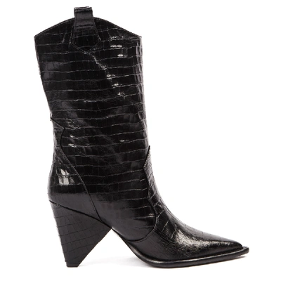 Aldo Castagna Black Cocodrile Effect Leather Boots
