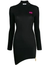 Gcds Dress L/s Fitted Collar Asymmetric In Black