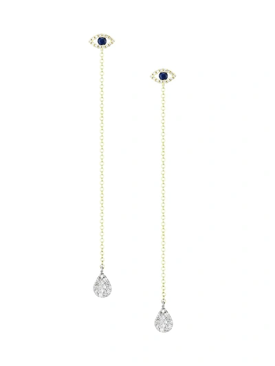 Meira T 14k Yellow Gold, Diamond & Blue Sapphire Evil Eye Drop Earrings