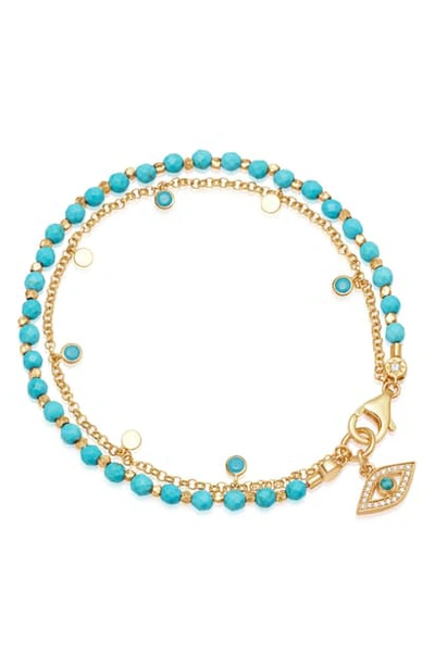 Astley Clarke 14k Yellow Goldplated, Turquoise & White Sapphire Evil Eye Biography Charm Bracelet