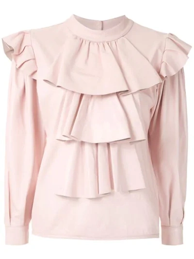 Andrea Bogosian Ruffled Leather Blouse In Pink