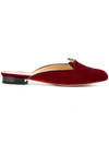 Charlotte Olympia Kitty Velvet Slippers In Red