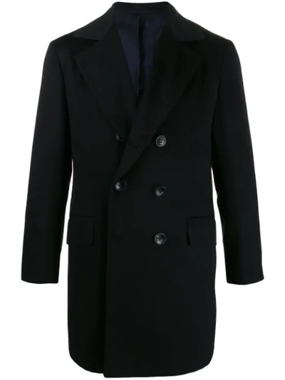 Kiton Cashmere Double-breasted Coat In Blue