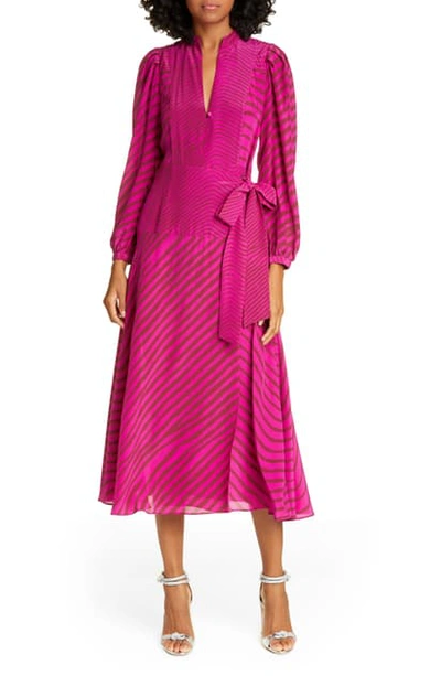 Tanya Taylor Marcela Zebra-stripe Midi Dress In Zebra Pink
