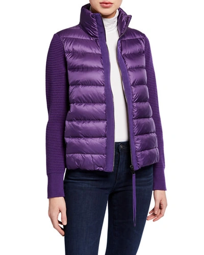 Moncler Cropped Puffer & Wool Cardigan In Light Purple