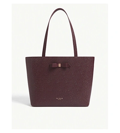Ted Baker Jjesica Bow Detail Pebbled Leather Tote In Oxblood