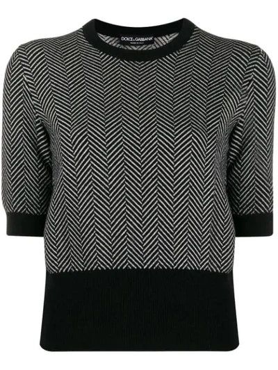 Dolce & Gabbana Crew Neck Cashmere Chevron Sweater In Black