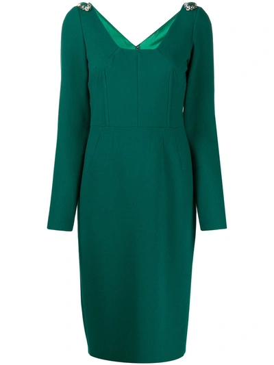 Dolce & Gabbana Wool Cloth Midi Dress Dress With Jewel Decoration In Green