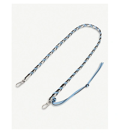 Loewe Thin Braided Leather Strap In Soft Blue/white