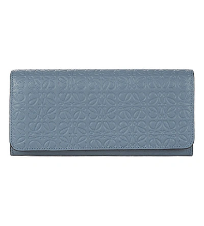Loewe Continental Logo-embossed Leather Wallet In Stone Blue