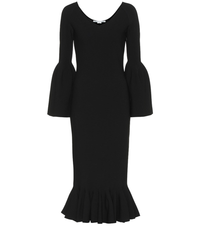 Stella Mccartney Fluted-sleeve Flared-hem Crepe Midi Dress In Black