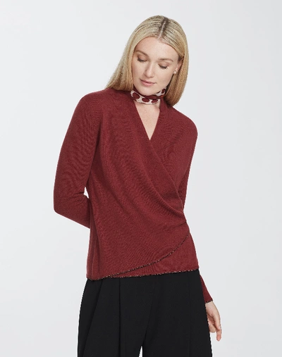 Lafayette 148 Cashmere Wrap Front Sweater With Metallic In Merlot