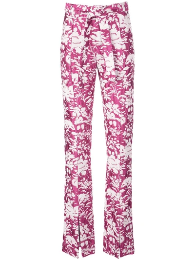 Alexis Burgos Floral Jacquard Split-hem Pants In Pink