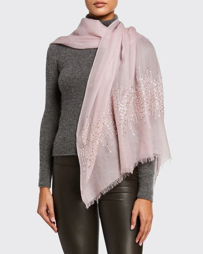 Sofia Cashmere Lightweight Sequins Cashmere Wrap In Dusty Rose