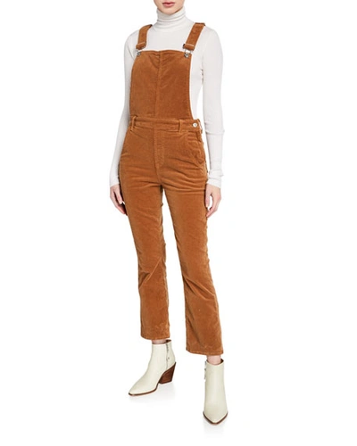 7 For All Mankind Corduroy Slim-kick Overalls In Penny
