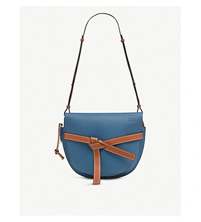 Loewe Gate Leather Shoulder Bag In Varsity Blue/pecan