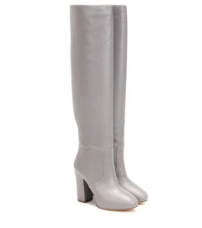 Dries Van Noten Leather Over-the-knee Boots In Light Grey