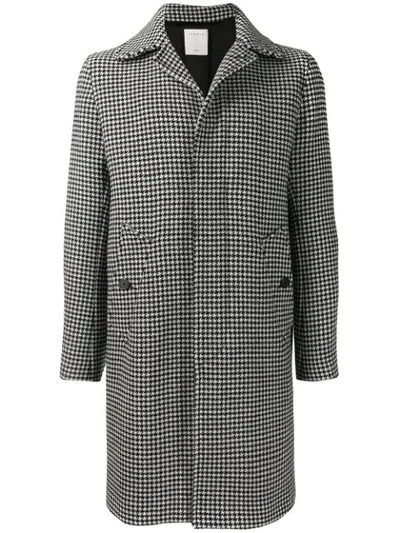 Sandro Houndstooth-print Single-breasted Wool-blend Coat In Black