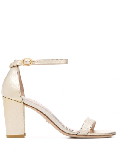 Stuart Weitzman Nearlynude Leather Heeled Sandals In Gold