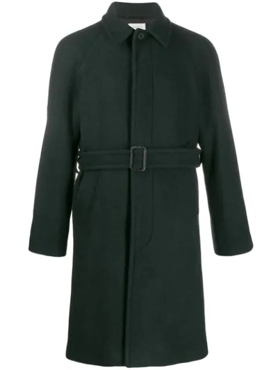 Sandro Tie-belt Wool-blend Coat In Green