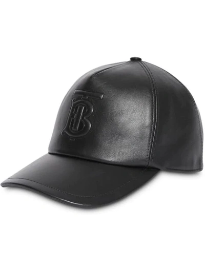 Burberry Monogram Motif Leather Baseball Cap In Black