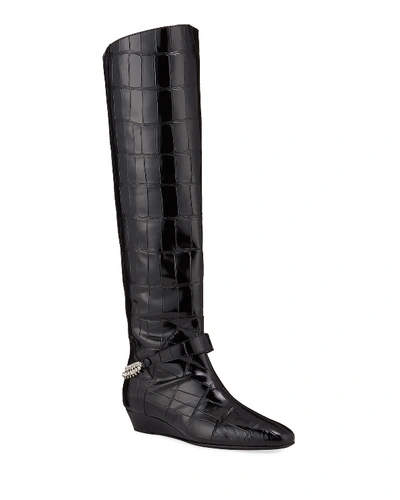 Giuseppe Zanotti Women's Rebecca Croc-embossed Over-the-knee Wedge Boots In Nero