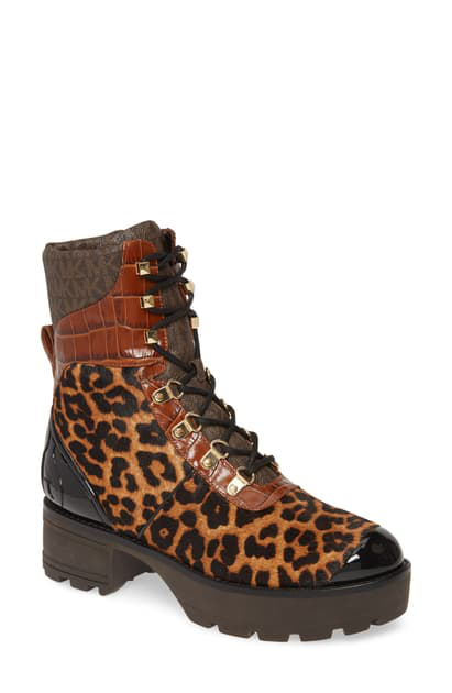michael kors haskell combat boots leopard
