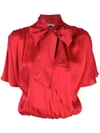 Alice And Olivia Livvy Tie Neck Wrap Front Stretch Silk Blouse In Ruby