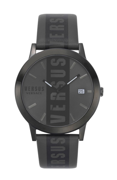 Versus Barbes Logo Leather Strap Watch, 44mm In Black