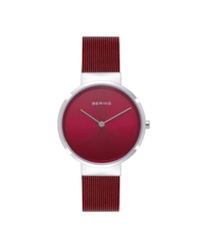 Bering Women's Classic Red Stainless Steel Mesh Bracelet Watch 31mm