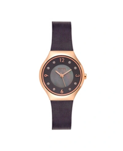 Bering Women's Solar Powered Brown Stainless Steel Mesh Bracelet Watch 27mm