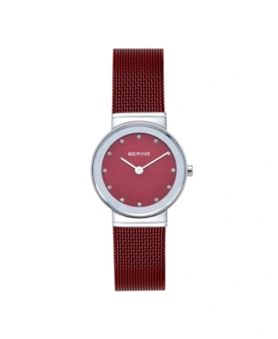 Bering Women's Crystal Red Stainless Steel Mesh Bracelet Watch 26mm