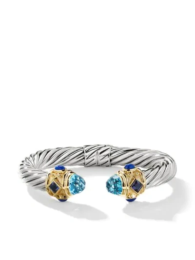 David Yurman Silver And 14kt Yellow Gold Renaissance Cable Topaz, Iolite And Lapis Lazuli Cuff In S4ebtiola