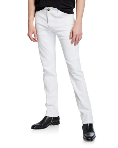 Fendi Men's Distress Logo-patch Jeans In White