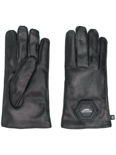 Philipp Plein Logo Plaque Gloves In Black