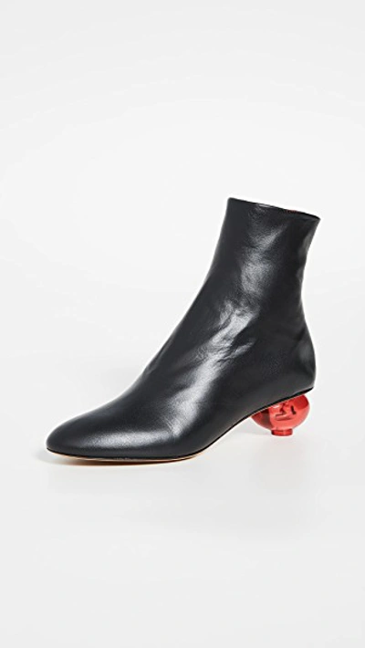 Gray Matters Egg Heel Leather Ankle Boots In Nero/rosso