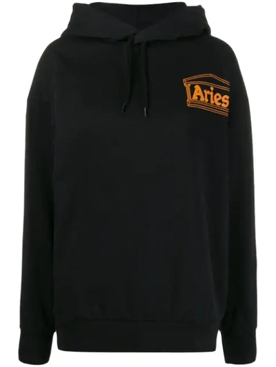 Aries Contrast Logo Hoodie In 003 Black