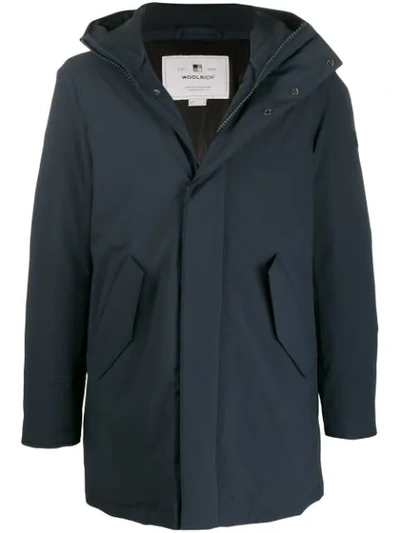 Woolrich Concealed Front Coat In Blue