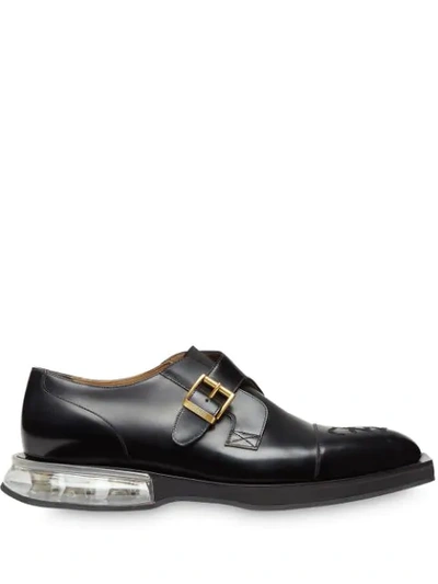 Fendi Karligraphy Motif Embroidered Monk Shoes In Black