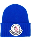 Moncler Logo Patch Beanie In 736 Blue