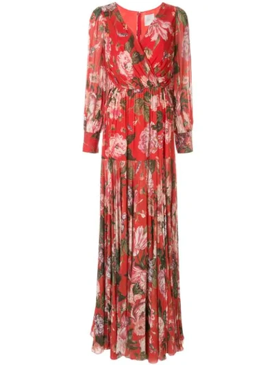 Ingie Paris Floral Wrap Long Dress In Red