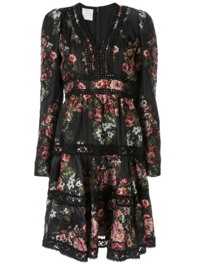 Ingie Paris V-neck Floral Pattern Dress In Black