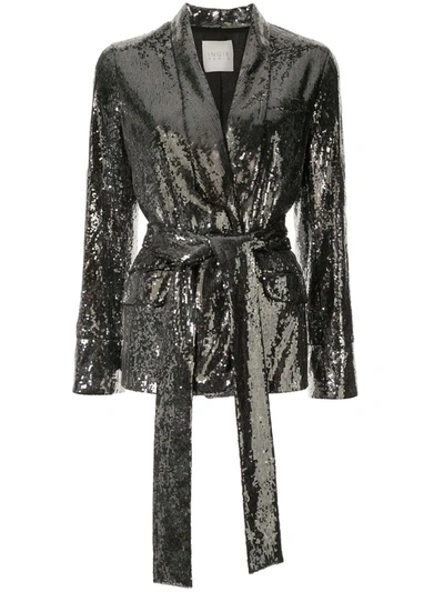 Ingie Paris Sequin Belted Blazer In Silver