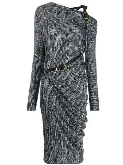 Versace Belted Detail Midi Dress In Black